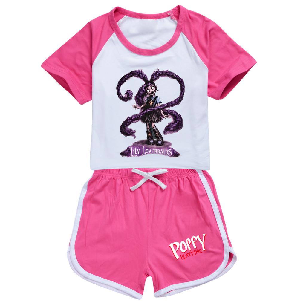 5582 2pcs/set Children Girls Lily Lovebraids Printed Short Sleeves Tracksuit Clothes Set