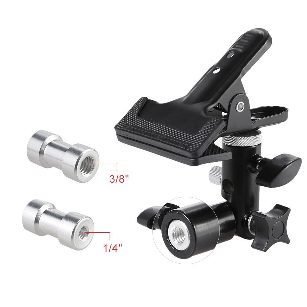 Metal Clamp Clip Holder with 5 8 Light Stand Attachment 1 4 To 3 8 Screw Mount Swivel Adapter for Photo Studio
