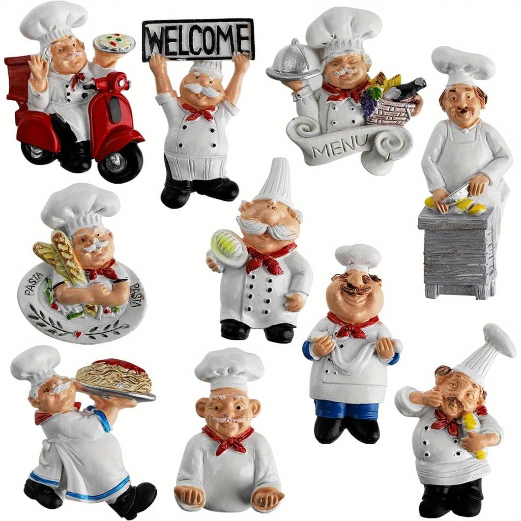 10pcs 3D Chef Fridge Magnets , Funny ABS Kitchen Decor Magnets with Cooking Scenes, Cute Italian Baker Refrigerator Stickers