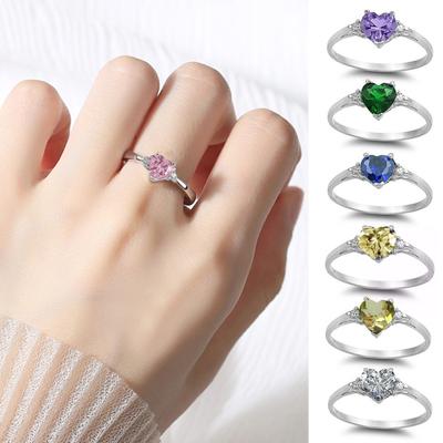 Women Ring Shiny Cubic Zirconia Inlaid Temperament Geometric Bright Luster Decoration Emerald Heart-shaped Promise
