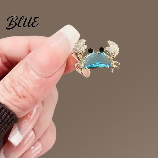 Alloy Crab Pin Women Brooch Sparkling Rhinestones Blue Shell Small