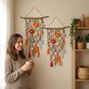 Natural Wooden Branch Crochet Floral Vine Wall Hanging  Bedroom Wall Art