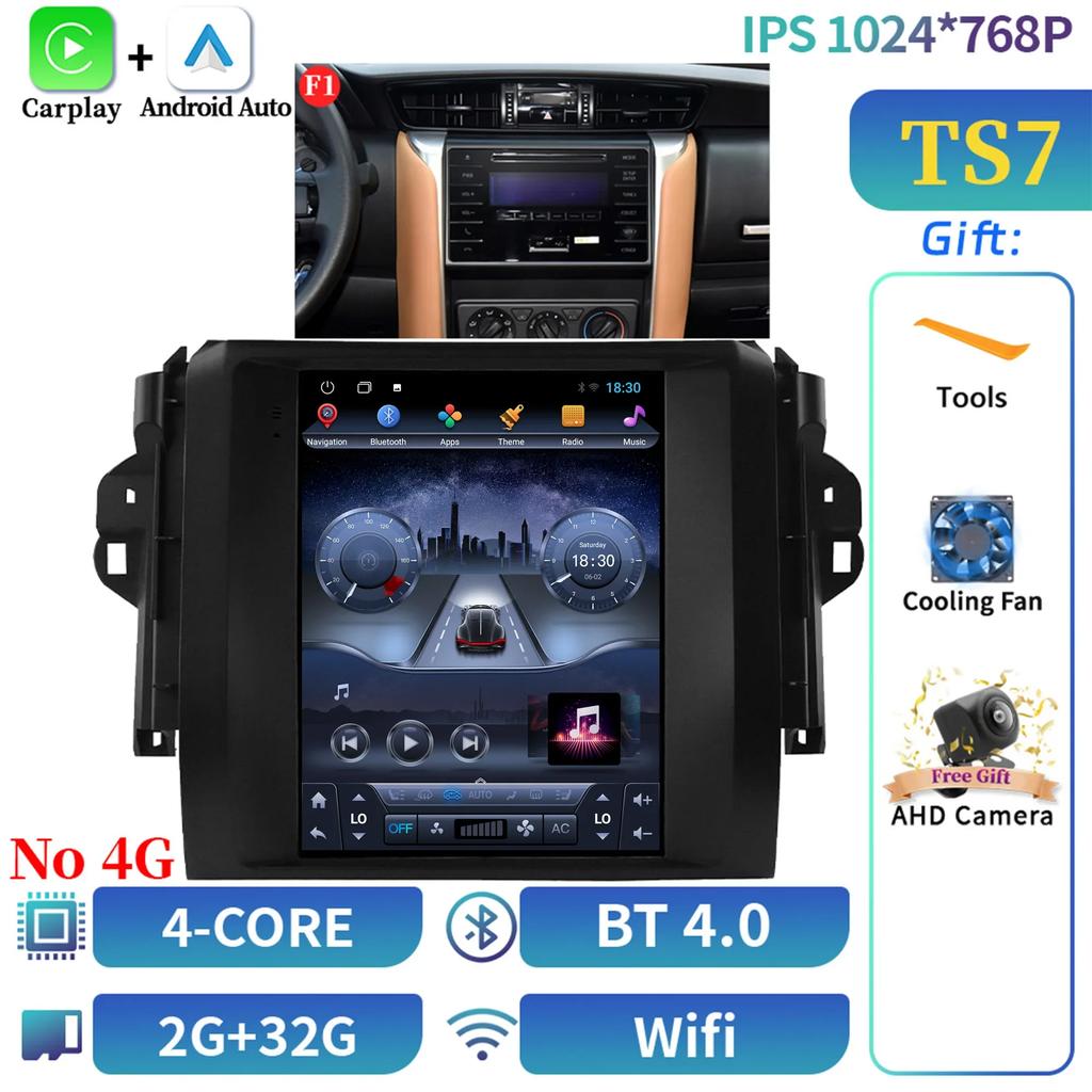 9.7inch Car Radio Multimedia Video GPS For Toyota Fortuner Hilux Revo 2016-2022 Android 14 Navigation CarPlay screenNo Autoradio