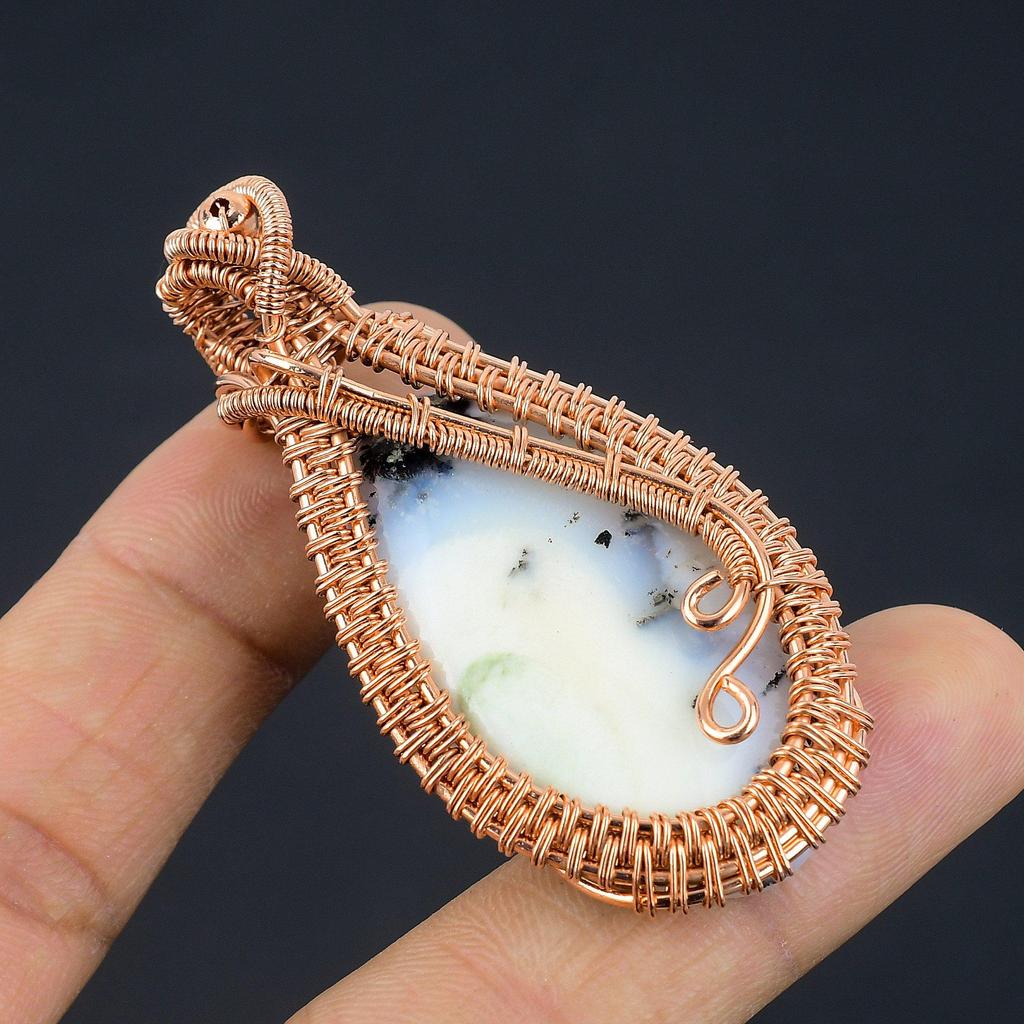 Dendrite Opal 999 Copper Wire Wrapped Pendant, Handmade Gemstone Jewelry Pendant Gift For Birthday