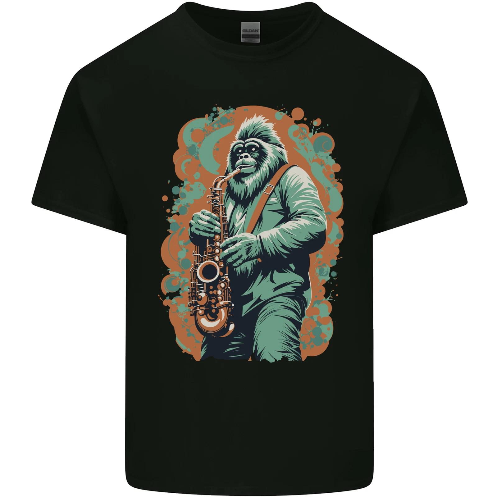 Bigfoot Playing the Saxophone Ape Gorilla Kids T-Shirt Childrens 3XL