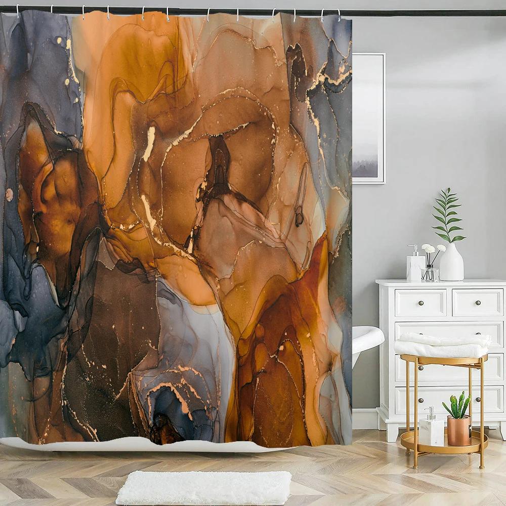 Perdea de Duș din Material Textil cu Model Geometric Abstract Marmorat Colorat, Perdele de Baie Decor, Impermeabilă, Paravan de Baie cu 12 Cârlige