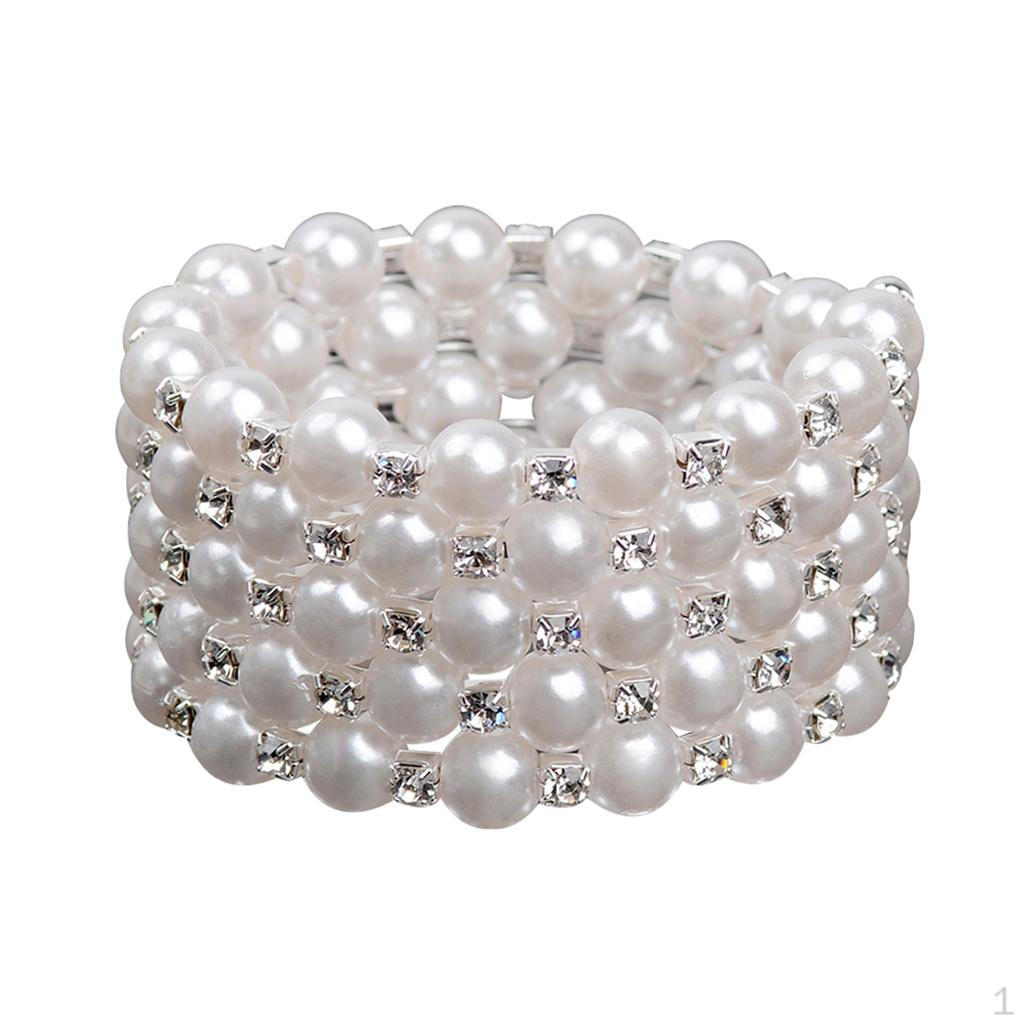 Artificial Pearl Bangle Rhinestone Stretch Bracelet