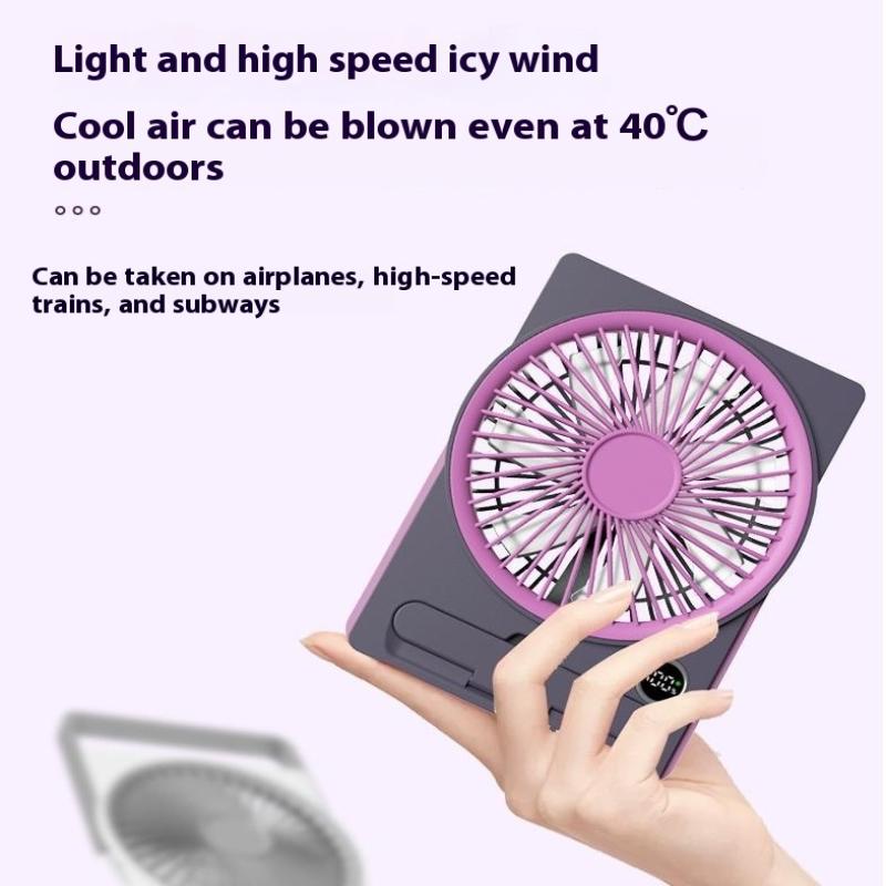 Ultra Thin Mini Fan Usb Rechargeable Card Fan Lcd Digital Display 5-Speed Adjustment Hanging Stand Dual Use Desktop Fan