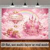 2d flat princess-style birthday theme background cloth with a pink fairy tale castle in the center of the picture