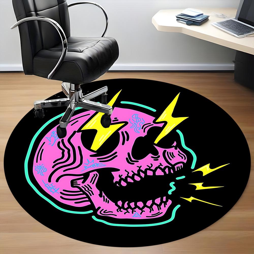 1pc Skull Lightning Office Round Area Rug,  Mat Suitable For Office, Under Office Chairs Bedroom Living Room Home Decor, Room Deco
