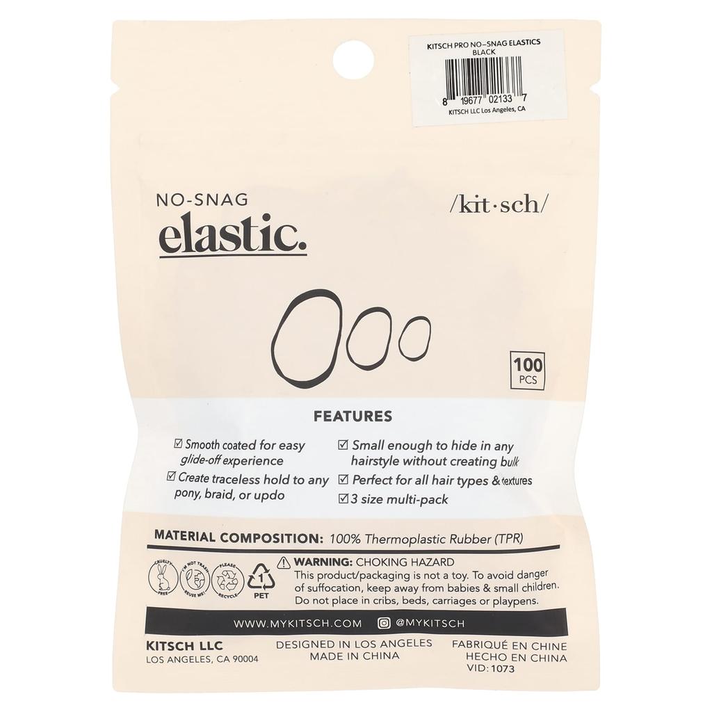 No-Snag Elastic, Black, 100 Count