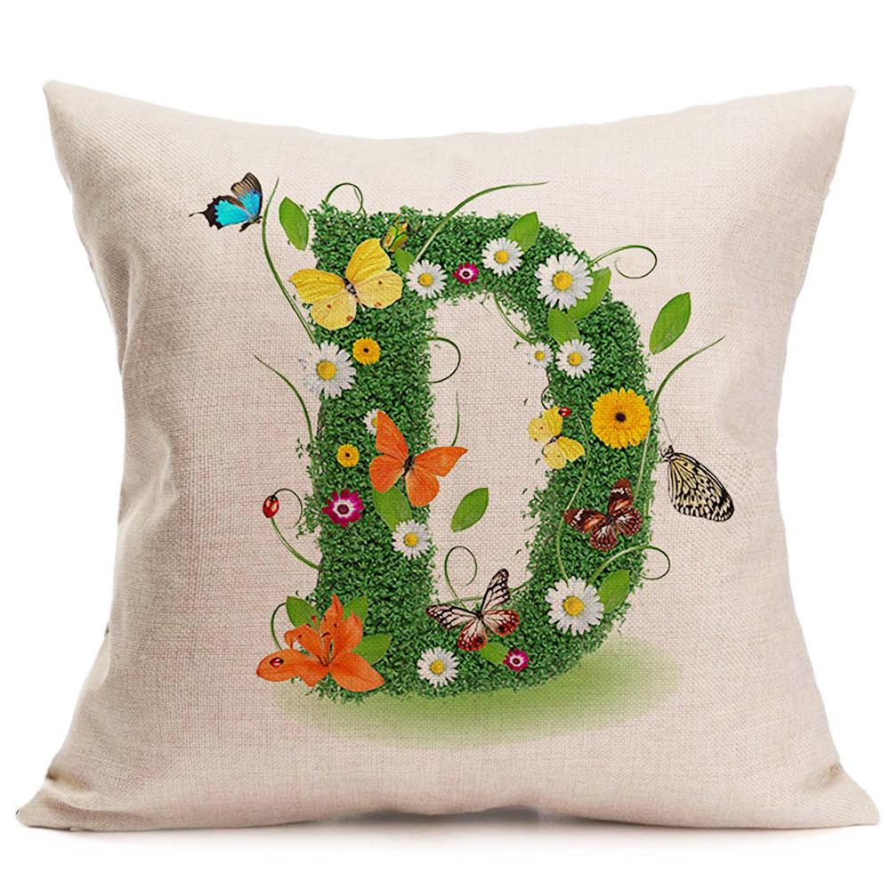 45 x 45 cm, englischer Buchstabe, Gras, Blütenblatt, Dekokissenbezug, Kissenbezug, Kissenbezug ohne Kern