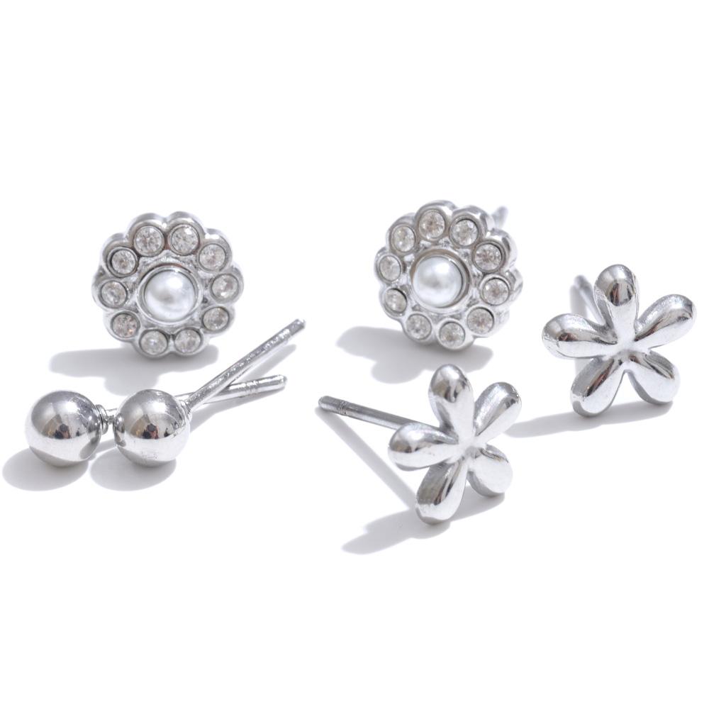 

Yhpup Exquisite Zirconia Flower Stacked Up Stud Earrings Set New Arrivals Stainless Steel Fashion Jewelry Prevent Allergy Girl