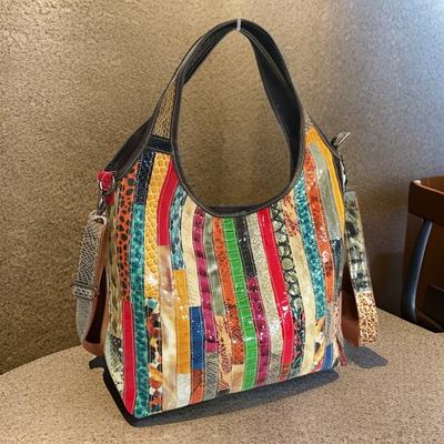Sac à bandoulière en cuir pour femme, sacoche à bandes colorées assorties, style rétro