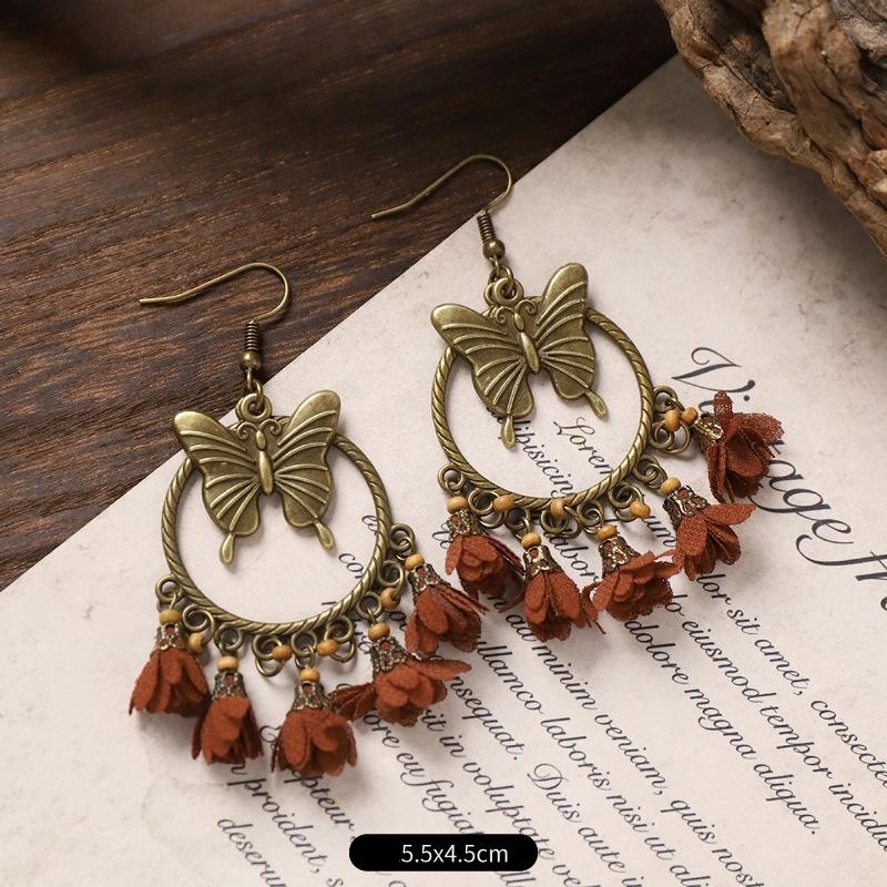 Vintage Ethnic Unique Brown Earrings for Women Bohemian Unusual Geometric Tassel Water Drop Earring Female Jewelry