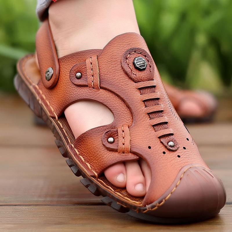 

Cowhide bag head sandals men s dual-purpose breathable casual leather beach shoes men s beef tendon sole sandals sandals two wear 38