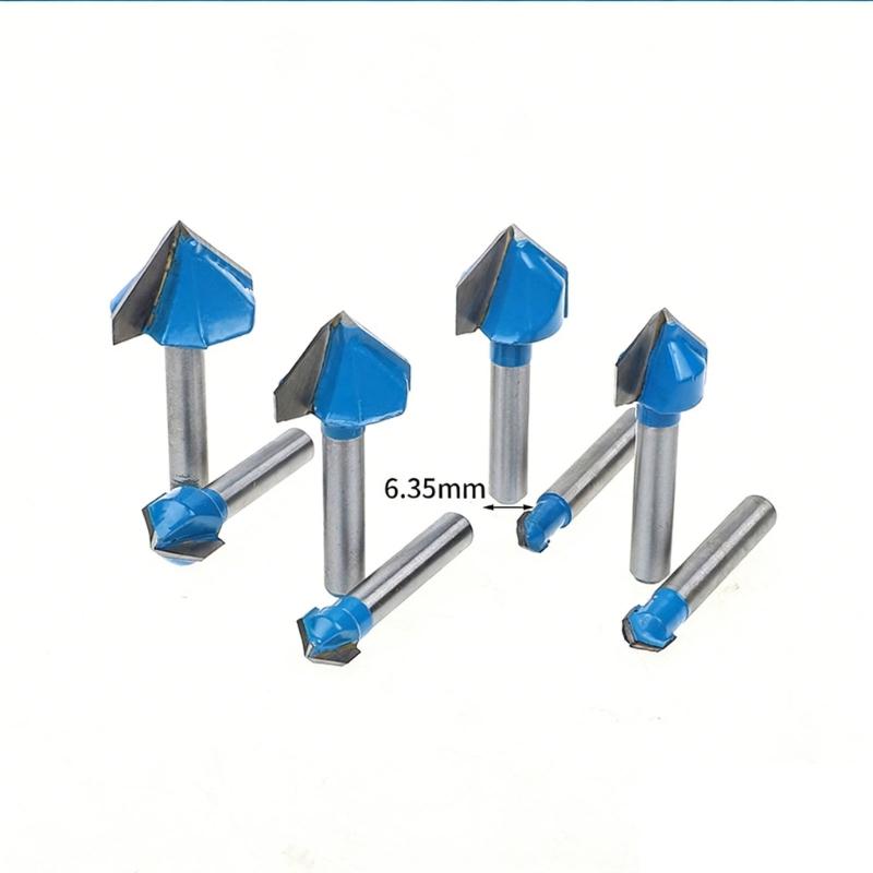 Pack of 8 Professional Carbides Router Bit Set for Precise 90 Degree V Grooves Chamfering in Woodworking on Plywood