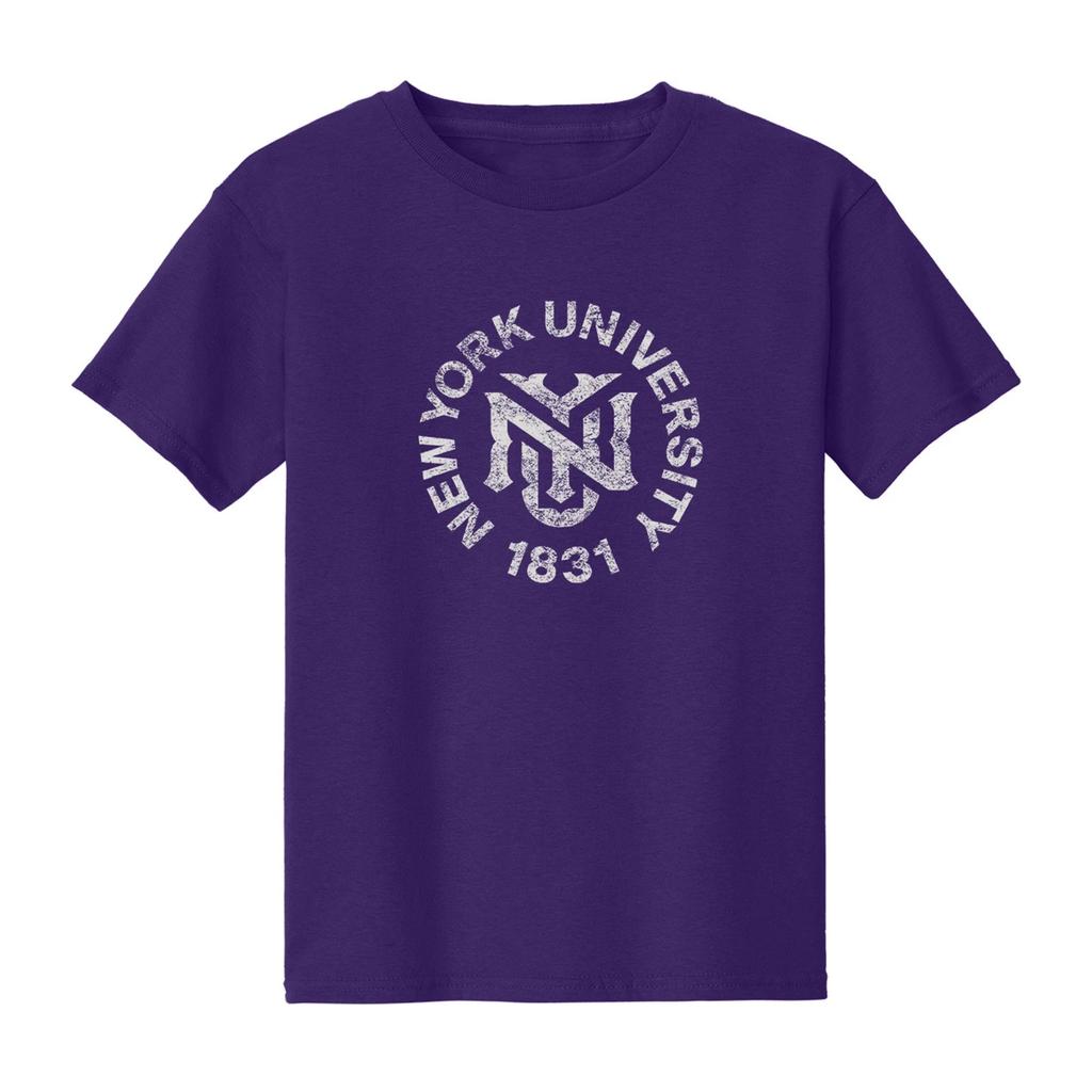 New York University Violets Distressed Circle Logo Youth T-Shirt - Purple