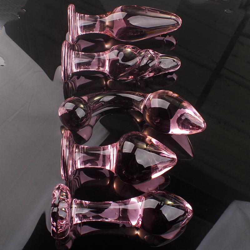 Pink Ribbed Glass Butt Plug Masturbation Sex Toy Explore Ass Play Women Man Gspot Stimulate Orgasmic Lesbian Backdoor Game