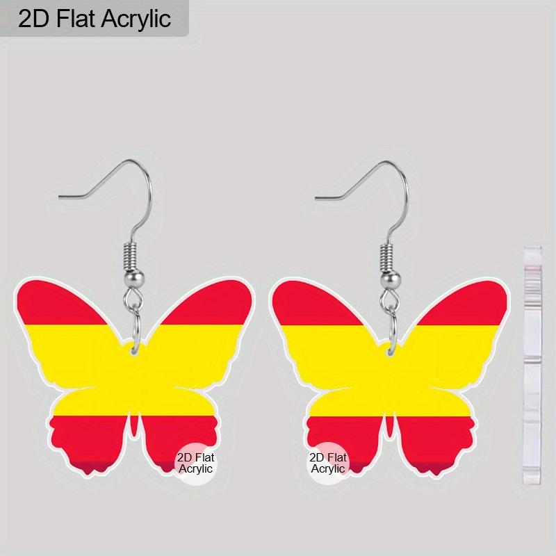 

2D Flat Colorful Butterfly Spain Flag Acrylic Material Dangle Earrings Lightweight Colorful Earrings for Women Jewelry Gifts