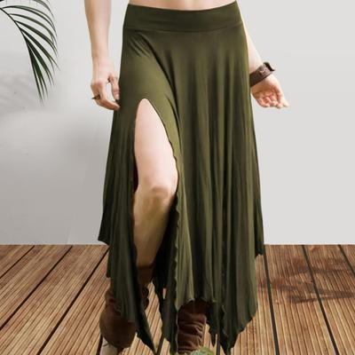 Women Skirt High Waist Solid Color Irregular Hem Long Skirt Side Slit Design Slimming Skirt Work Leisure Travel Wear