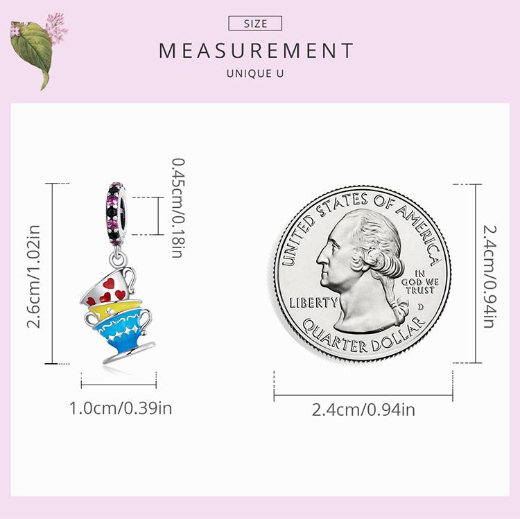 WOSTU 925 Sterling Silver Cute Magic Teacup Pendent Charms Beads for Women Fit Original DIY Bracelet Necklace Birthday Jewelry