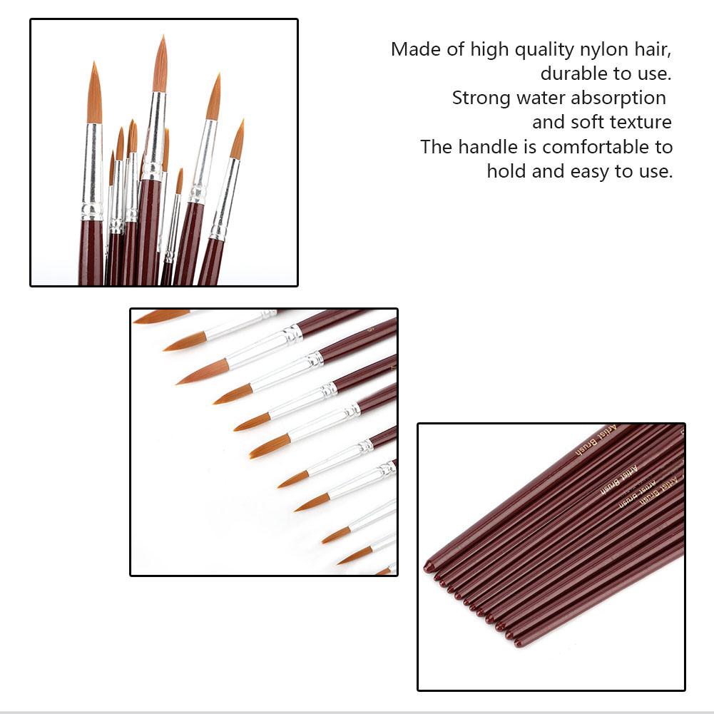 12Pcs Wine Red Nylon Hair Drawing Brush Art Painting Set Tool(round)