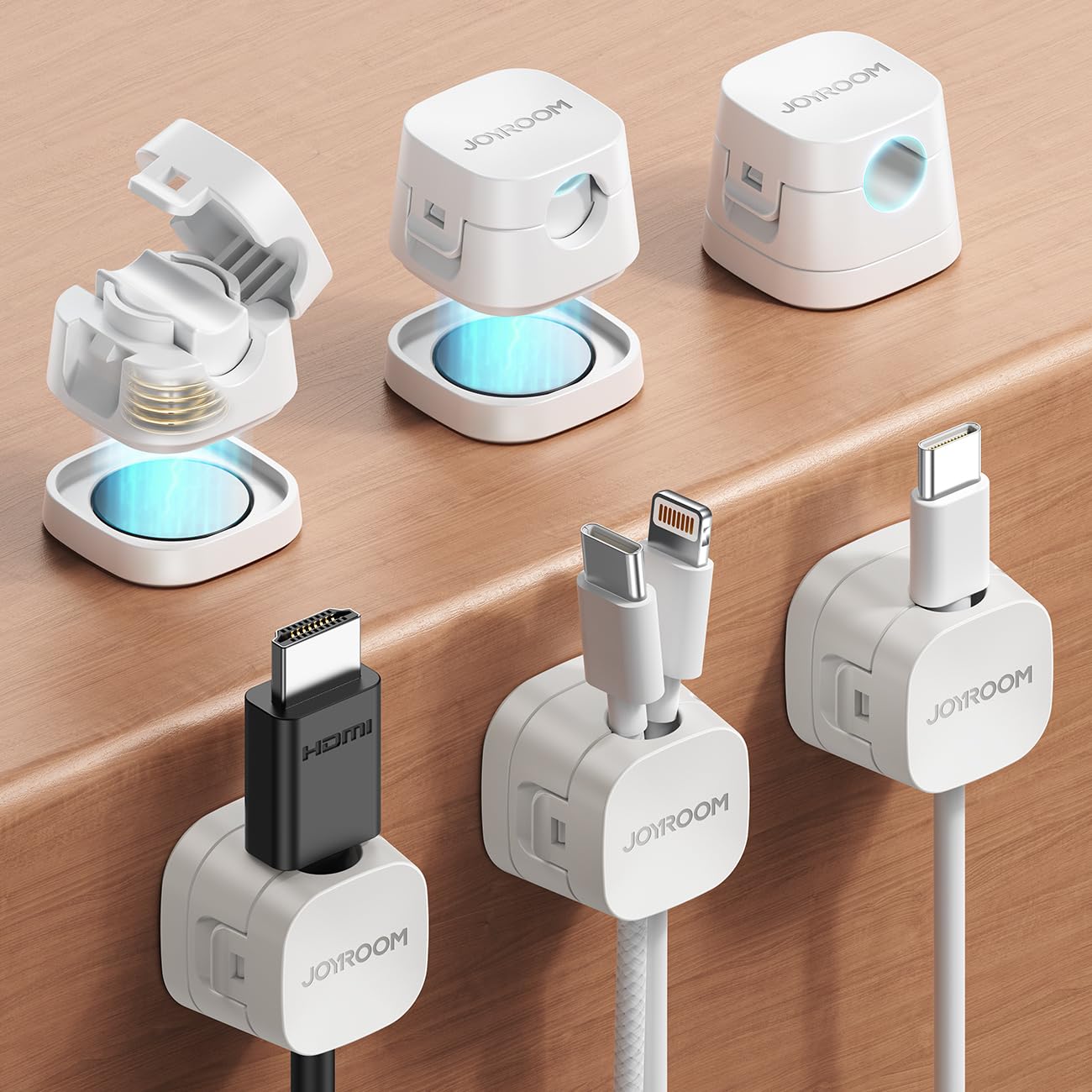 

JOYROOM Cable Holder New Detachable Cable Cord Desk Cable Strong Wiring Supports Cables up to 8mm in Diameter [2026 Model, Magnetic, Base] Clip,