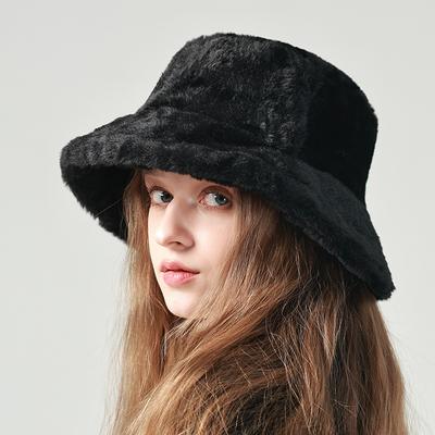Rudeninė žieminė kepurė, moteriška, imitacija, triušio plaukai vandens kibiro kepurė Saldi miela pliušinė korėjietiška kepurė Šilta stora dubeninė kepurė