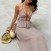 European and American Summer Striped Deep V Neck Dress Holiday Wind Backless Waist Thin Dress