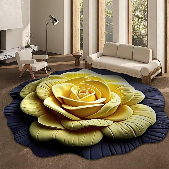 Flower Shaped Floor Mat Soft Gradient Petal Texture Blooming 3D Flower Carpet Non-Slip Washable Decorative Rug