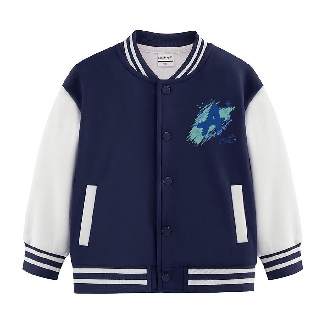 Farbblock-Baseballjacke für Jungen und Mädchen - Frühjahrs-/Herbststil, Samtfutter, Mittlere Dicke für Kinder