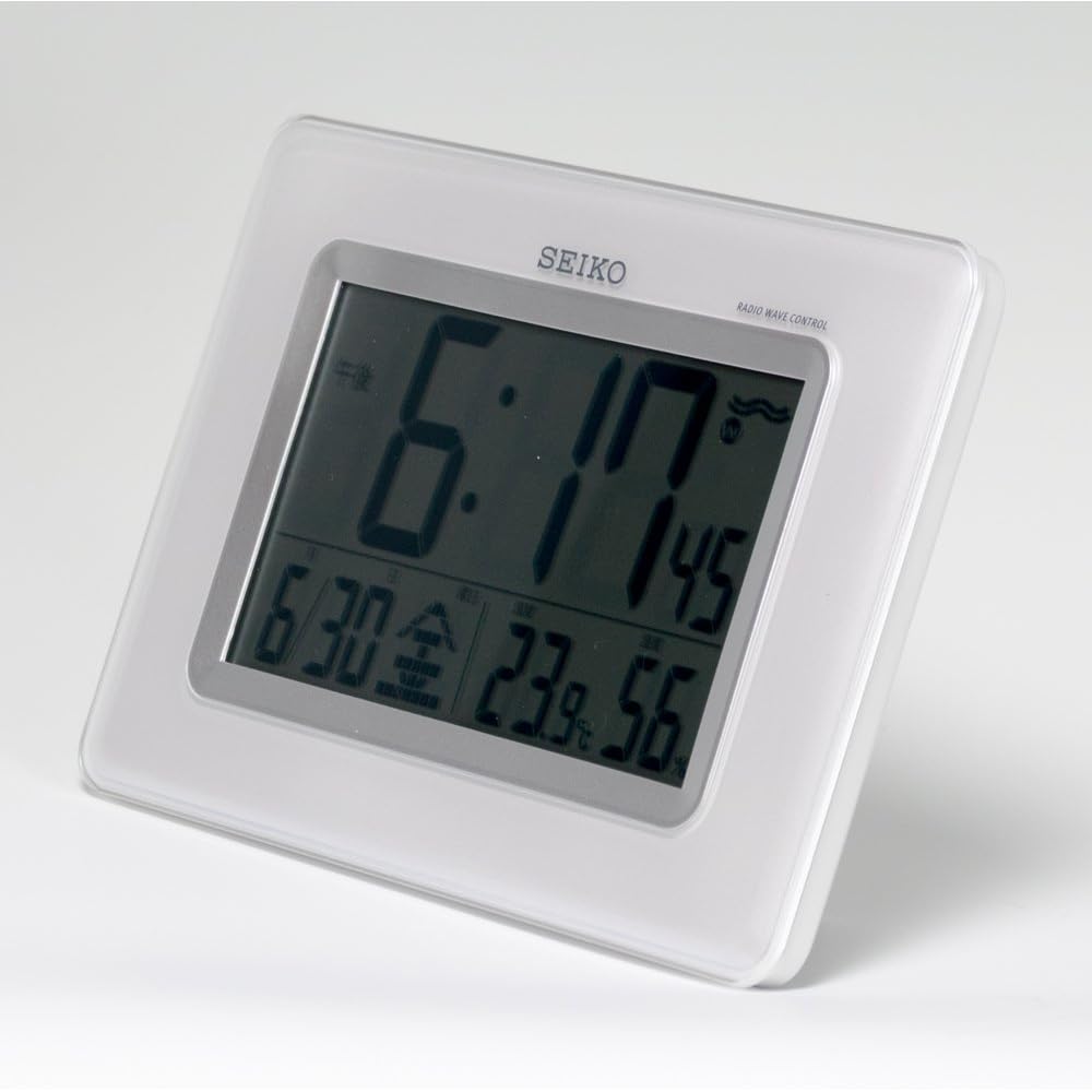 Seiko Clock Wall Clock/Desk Clock, Radio-Controlled Digital, Calendar, Temperature, Humidity Display, White Pearl SQ424W SEIKO