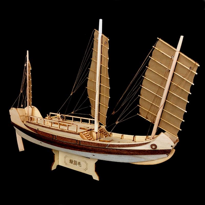 Chinese Ancient Sailboat Model Building Kit Scale 1/148 Green Eyebrows Ship Wood Model Ship