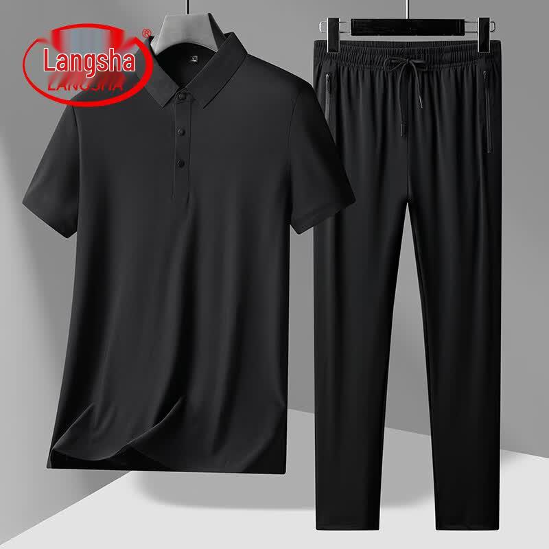 Langsha Men s Summer Polo Shirt  Shorts Set XL