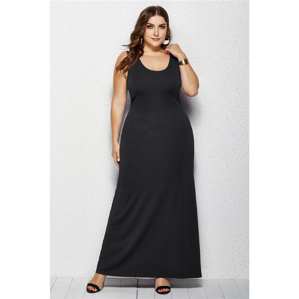 Women Sexy Sleevesless Plain Maxi Dresses Casual Long Dresses Summer Beach Round Neck Long Dress Oversize