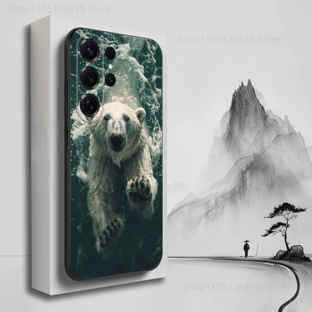 Animal Cute Polar Bear For Samsung S9,S10,S20,S10,S21,S25,S24,S23,Ultra,FE,Plus,Lite,Soft Silicone Black Case