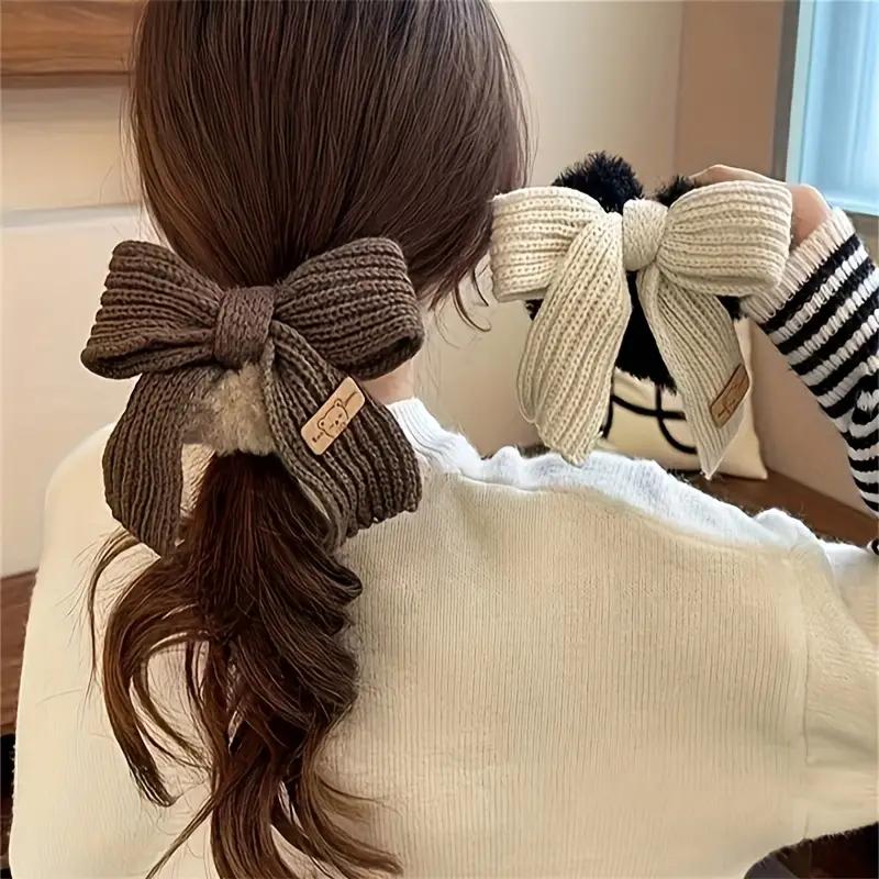 Elegant Wool Bow Hair Ties - Cute/Elegant Style, Knitting Material, Solid Color with Bowknot Design, Perfect for Daily Wear, Ideal Gift for Girls