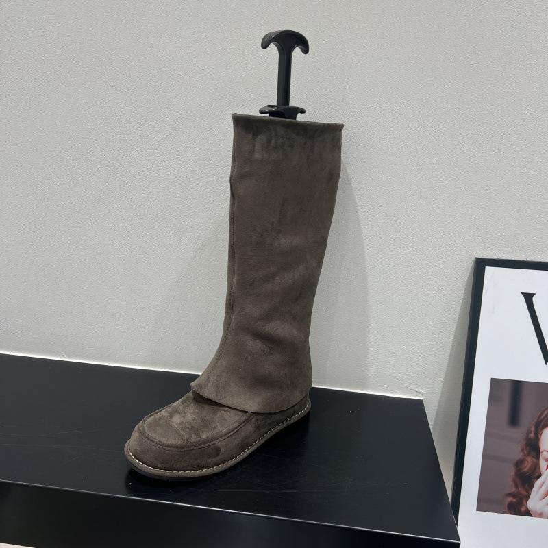 Khaki Pants Tube Boots Knight Boots Women's Boots 2025 Autumn and Winter Vintage Suede Skinny Boots Medium Boots