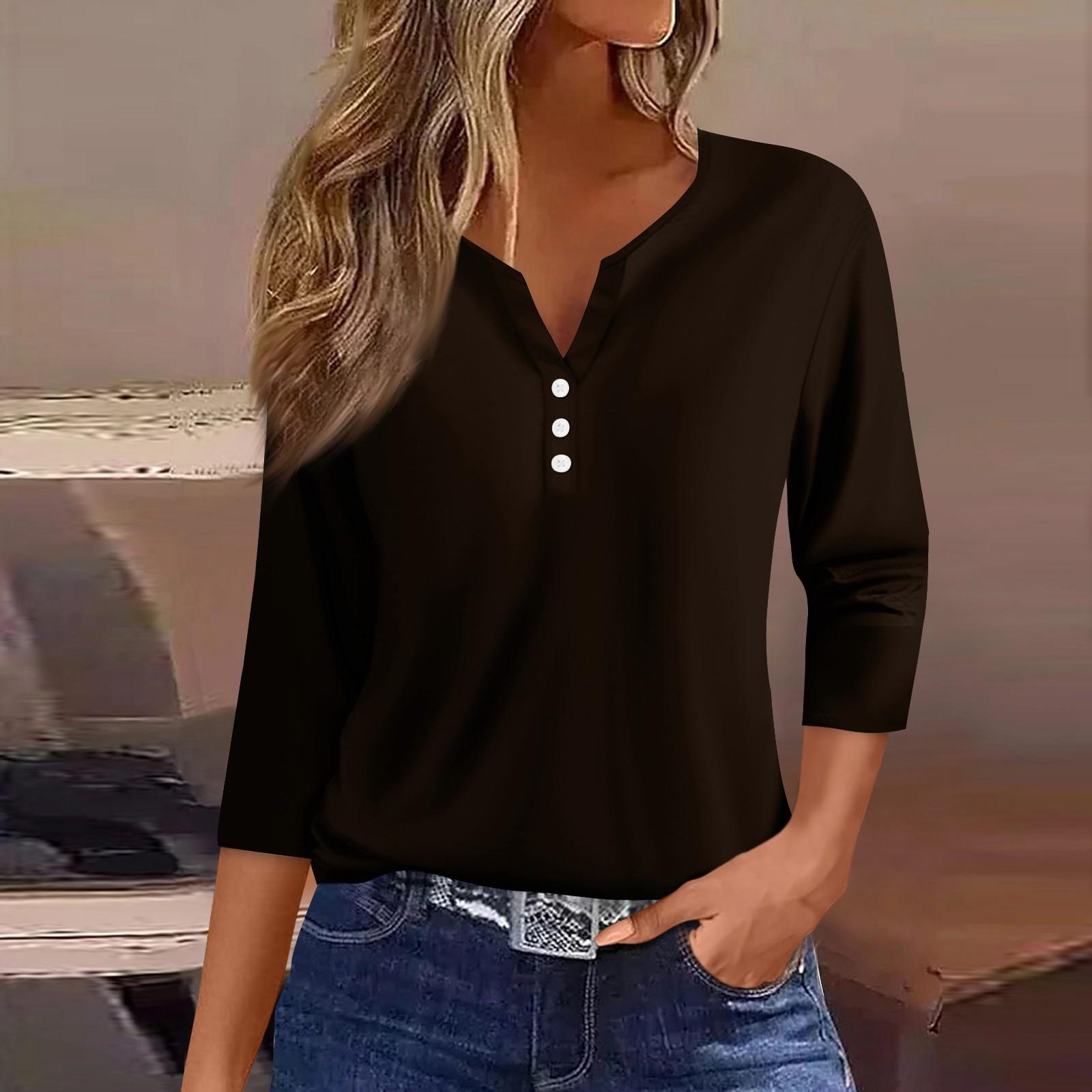 

Жен. Футболка Футболка С принтом Пуговицы Рукав 3/4 Повседневные Выходные Мода Классический Классический V-образный вырез Обычный Верх XXXL