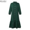 ZANZEA Women Casual Turn Down Collar Solid Color 3/4 Sleeve Loose Dress