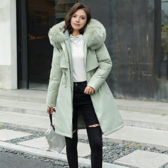 Women's Fleece Lined Parka Thicken Fuzzy Faux Fur Hooded Down Jacket with Pockets Winter Warm Drawstring Sherpa Coat