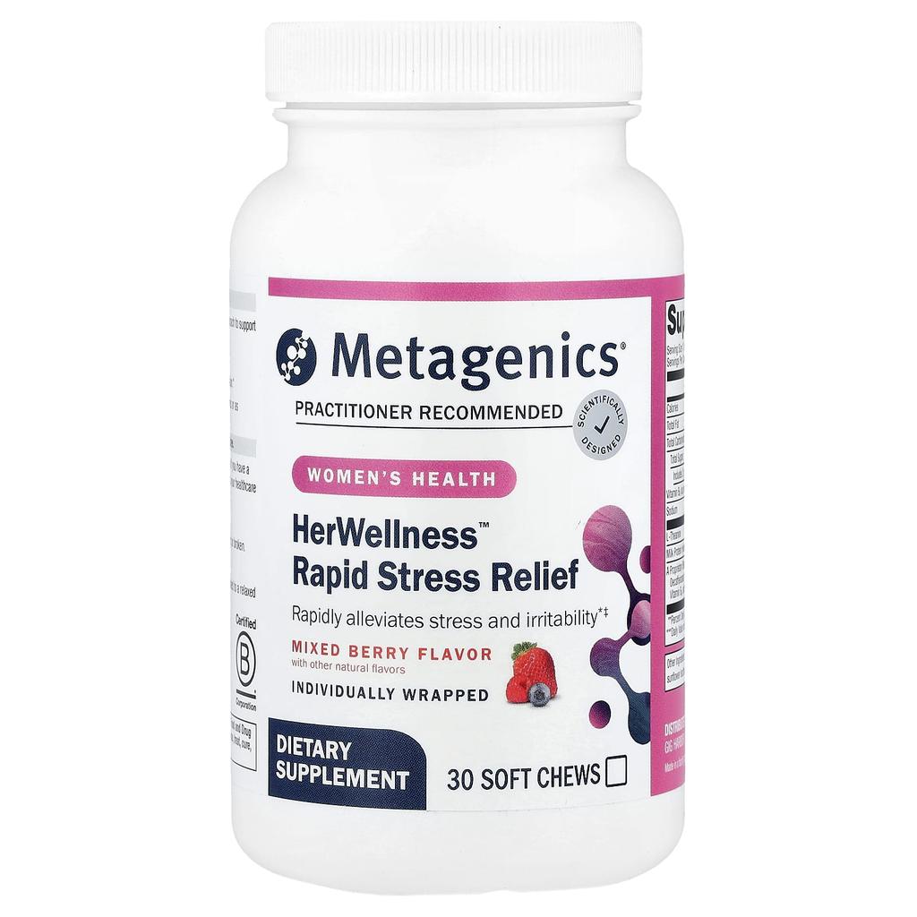 Metagenics, HerWellness™ Quick Stress Relief, Mixed Berry Flavor, 30 Soft Chews