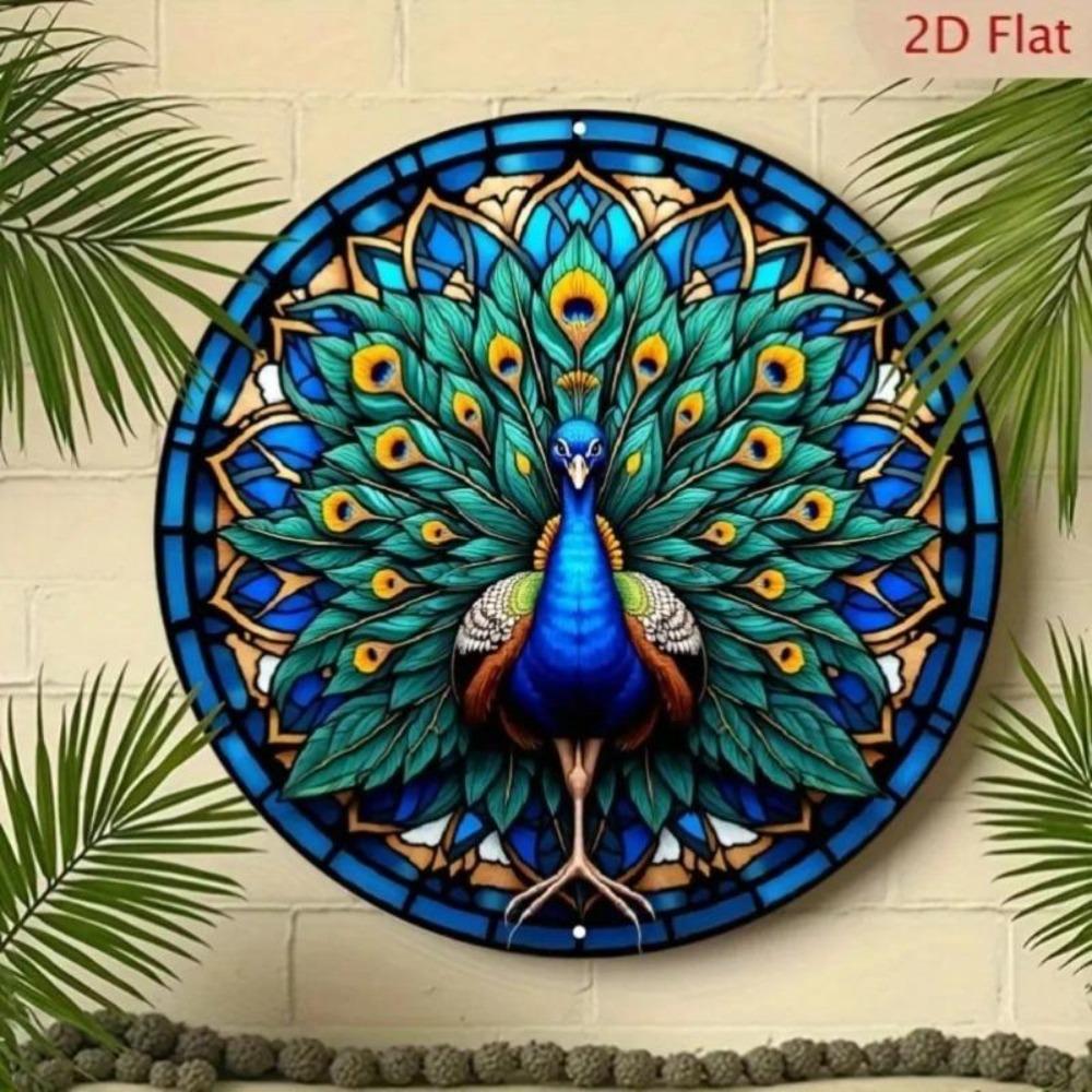 Bohemian Peacock Wall Art Metal Sign Teal Blue Gold Orange Mandala Decor