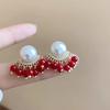 2025 Retro Red Maillard Versatile Women's Stud Earrings - Unique High-End New Year Style
