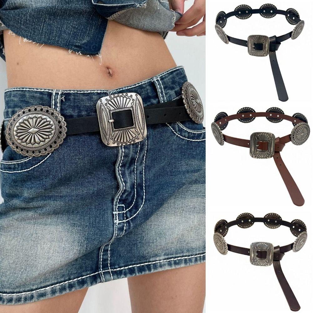 Wide Bohemian Style Belts Y2K Ethnic Style Waistband Vintage Metal Carved Belts Dress Decoration