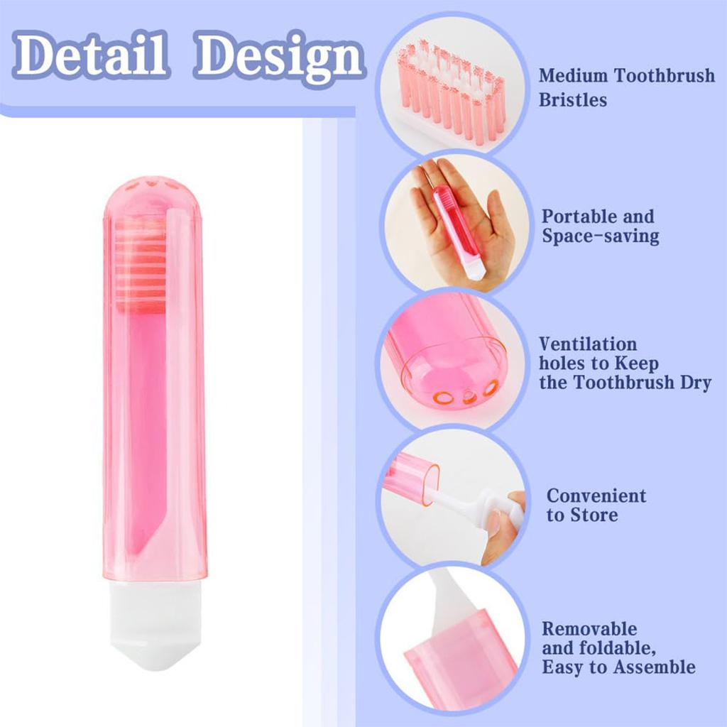 Bulk Foldable Travel Toothbrushes with Cases. Soft, for All Ages. Good for Trips. Covers with Vents, Compact. Great Gift.-liu