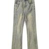 Unisex American Retro Flared Yellow Mud-Dyed Jeans