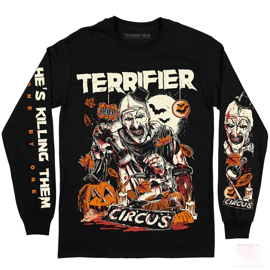 HOT! Terifier Horror Character Movie Graphic AOP Sweatshirt Unisex Halloween Gif XXXL