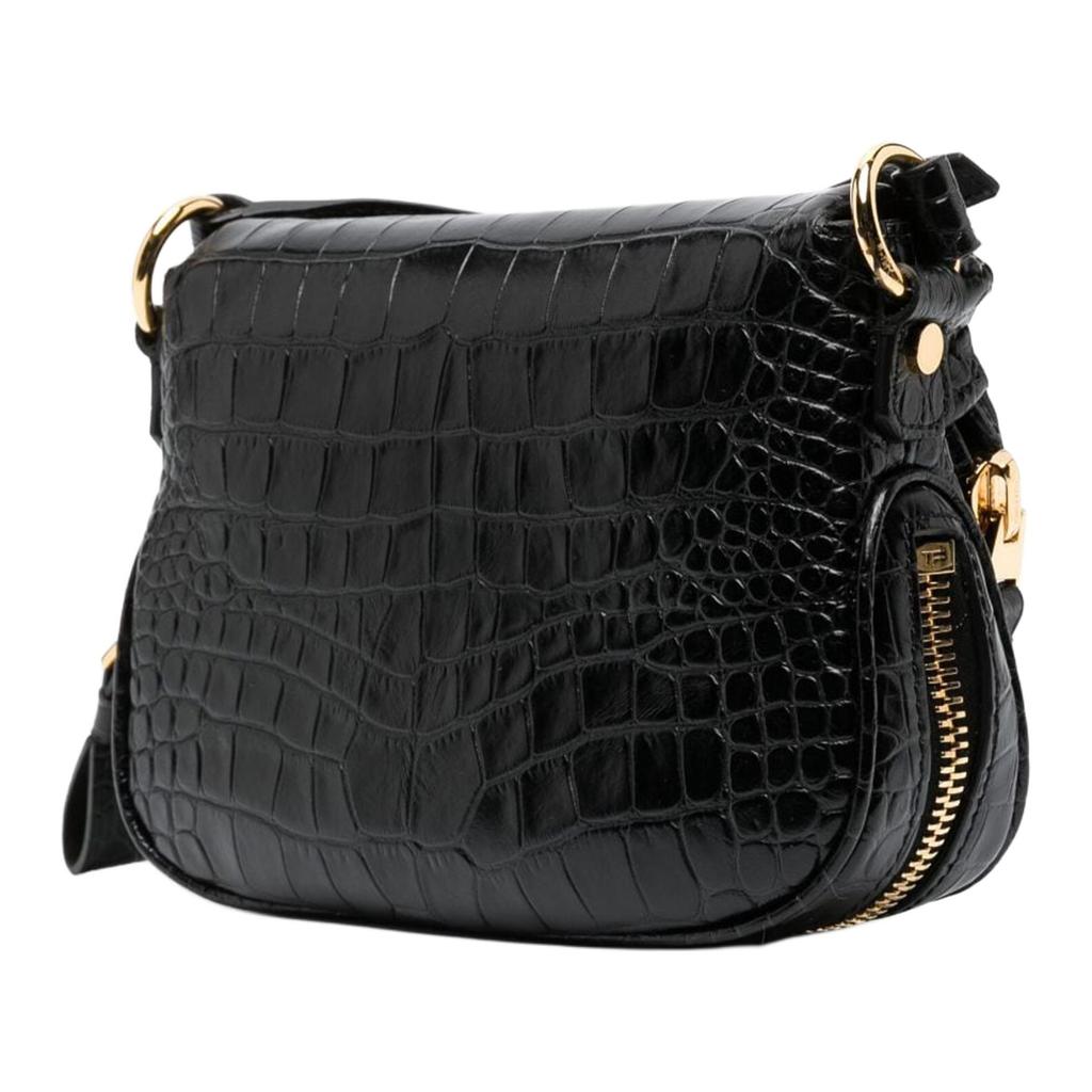 TF Jennifer Adjustable Strap Crocodile Pattern Embossed Leather Mini Shoulder Crossbody Bag Women bags Black L1661LCL317G